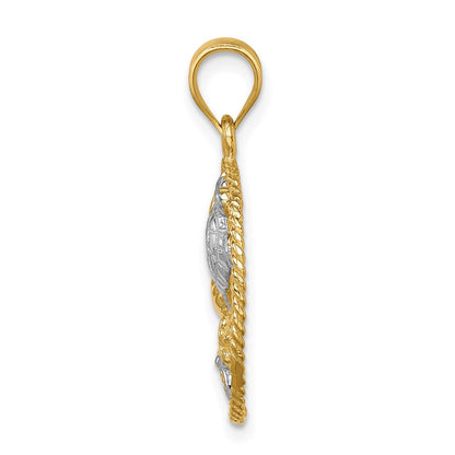14K Gelb- und Rhodiumgold mit Weißrhodium polierter Meereswelt-Anhänger