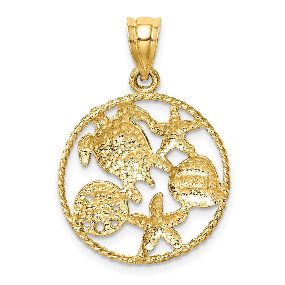 14K Gelb- und Rhodiumgold mit Weißrhodium polierter Meereswelt-Anhänger
