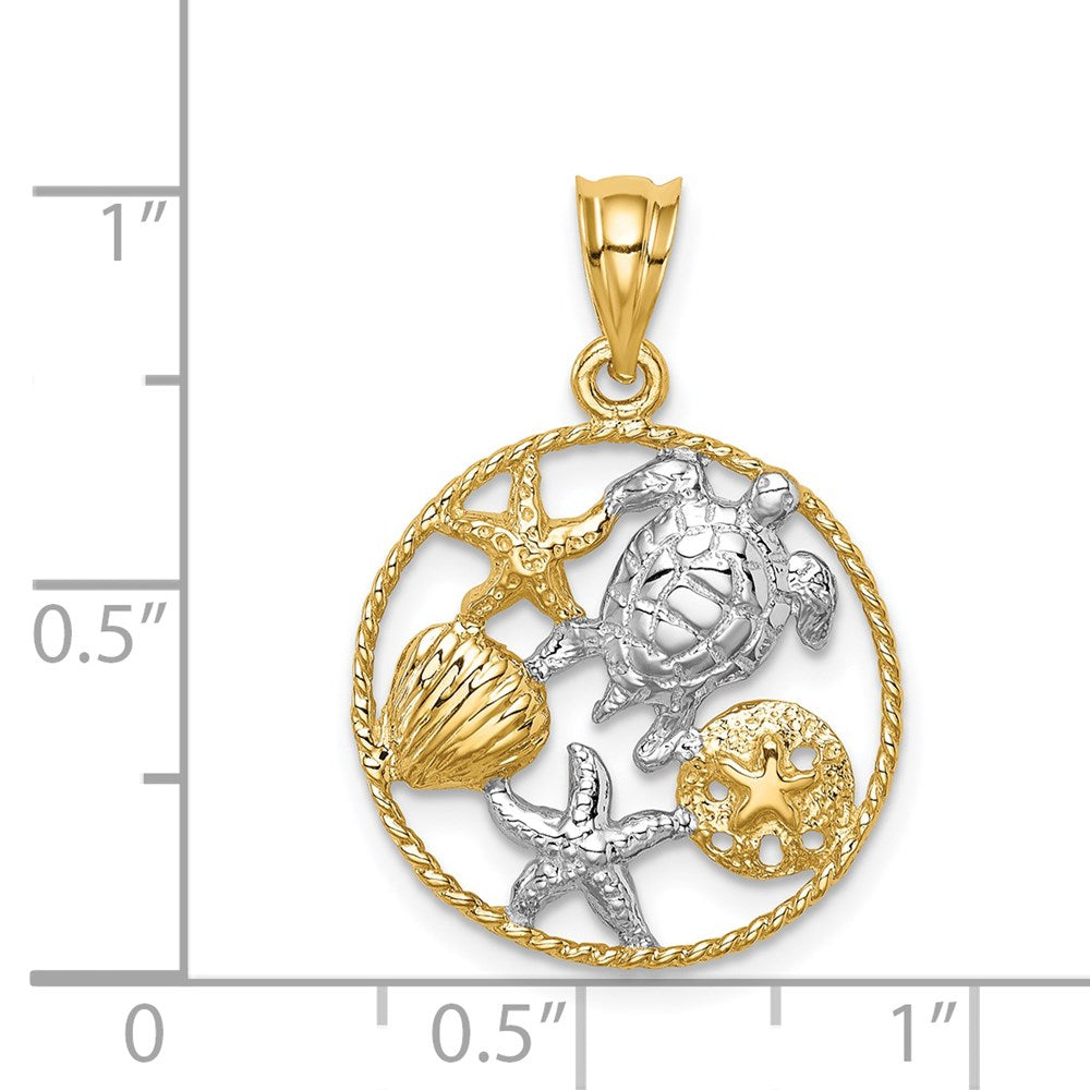 14K Gelb- und Rhodiumgold mit Weißrhodium polierter Meereswelt-Anhänger