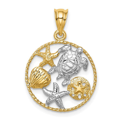 14K Gelb- und Rhodiumgold mit Weißrhodium polierter Meereswelt-Anhänger