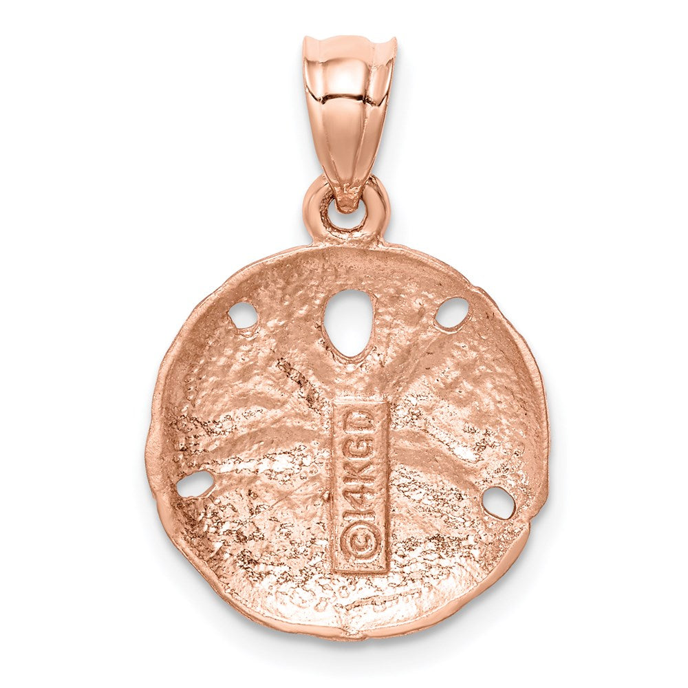 14K Roségold Rosé-mattierter diamantgeschliffener Sanddollar-Anhänger
