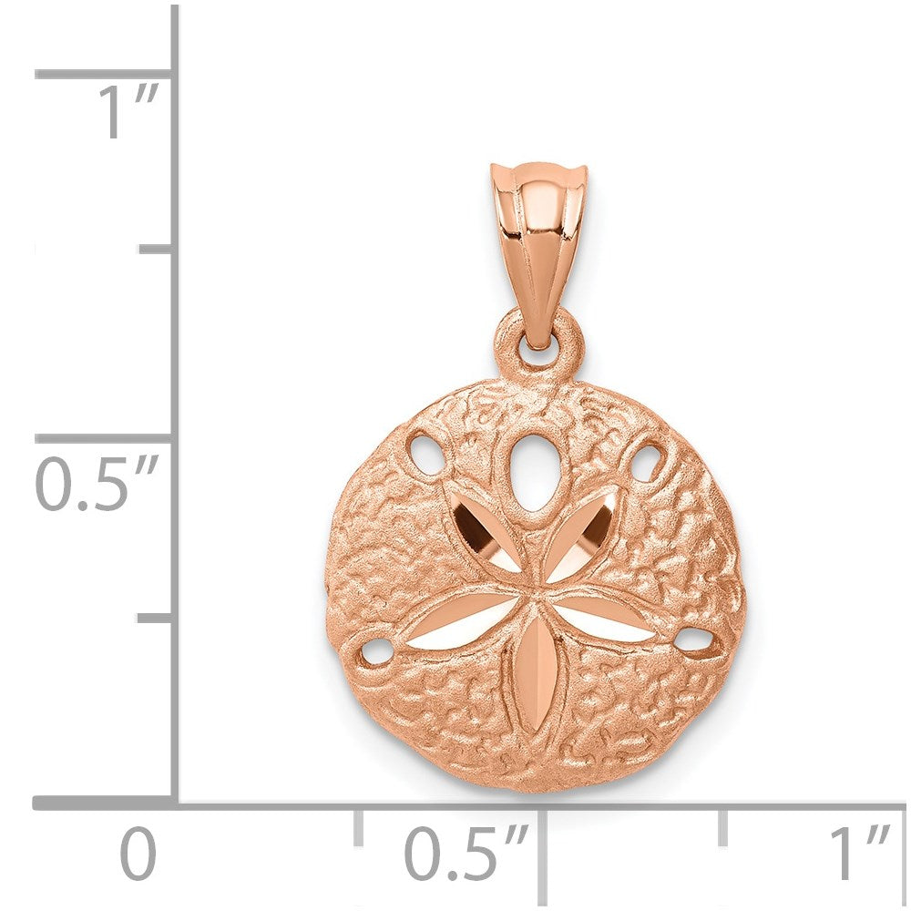 14K Roségold Rosé-mattierter diamantgeschliffener Sanddollar-Anhänger