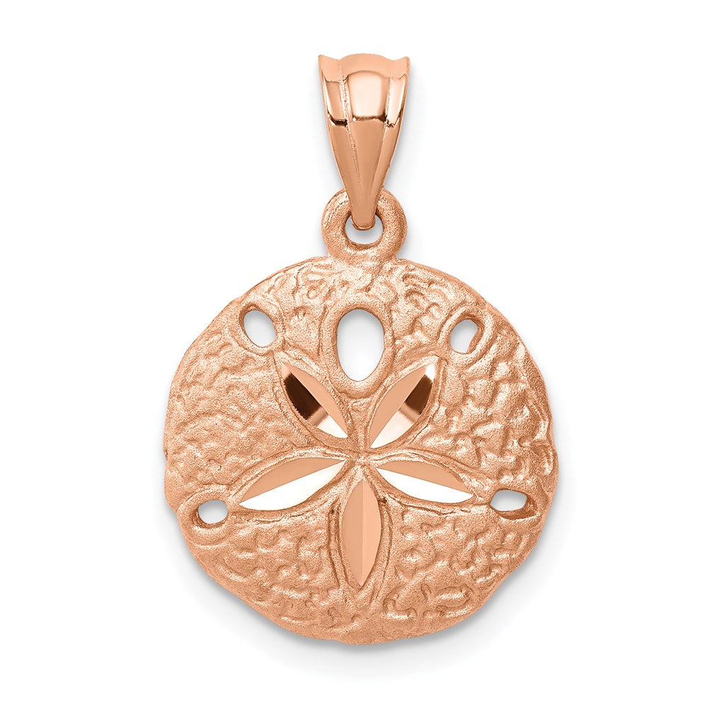 14K Roségold Rosé-mattierter diamantgeschliffener Sanddollar-Anhänger