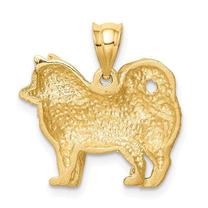 14K Gelbgold Alaska-Hund-Anhänger, gebürstet/poliert und diamantiert