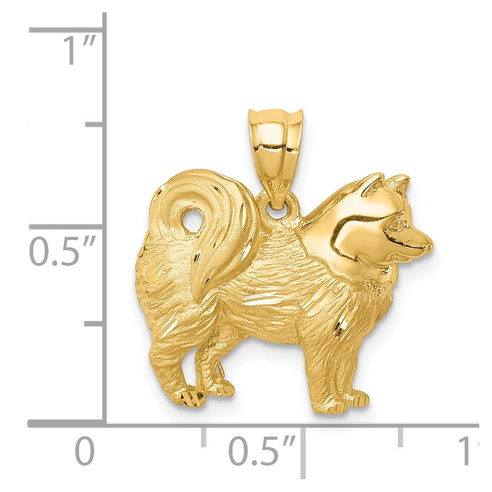 14K Gelbgold Alaska-Hund-Anhänger, gebürstet/poliert und diamantiert