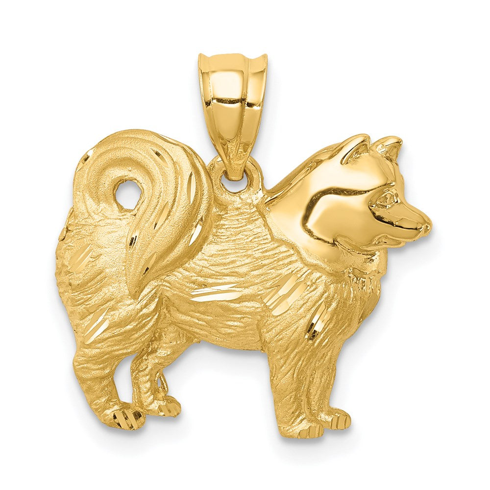 14K Gelbgold Alaska-Hund-Anhänger, gebürstet/poliert und diamantiert