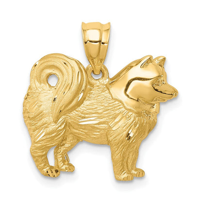 14K Gelbgold Alaska-Hund-Anhänger, gebürstet/poliert und diamantiert