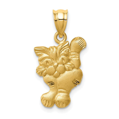 14 Karat Gelbgold Katzenanhänger, gebürstet und diamantiert