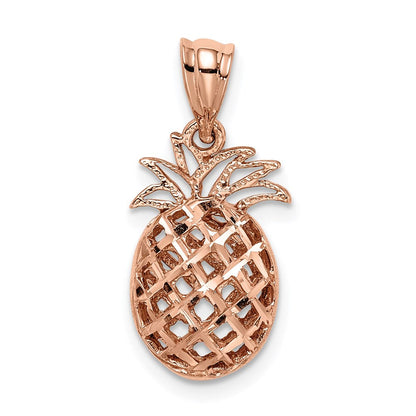 14K Roségold Rose Poliert & Diamantgeschliffener 3D-Ananas-Anhänger