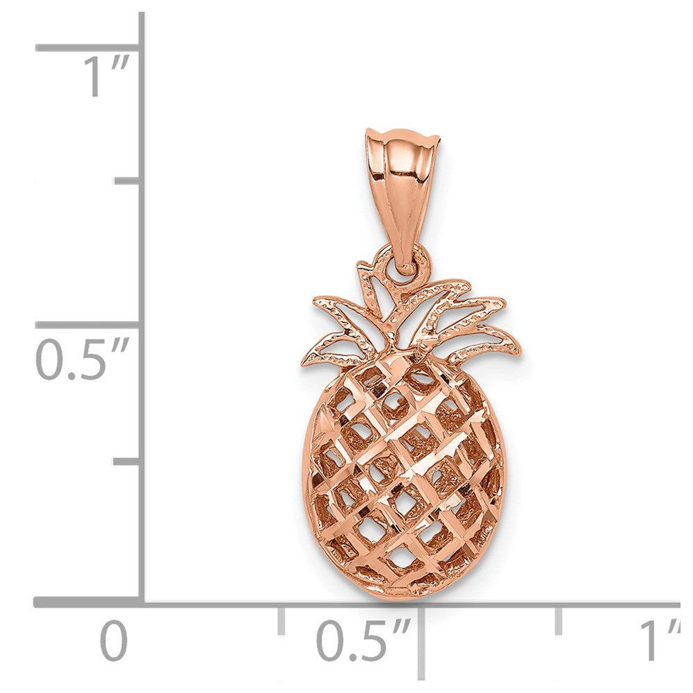 14K Roségold Rose Poliert & Diamantgeschliffener 3D-Ananas-Anhänger
