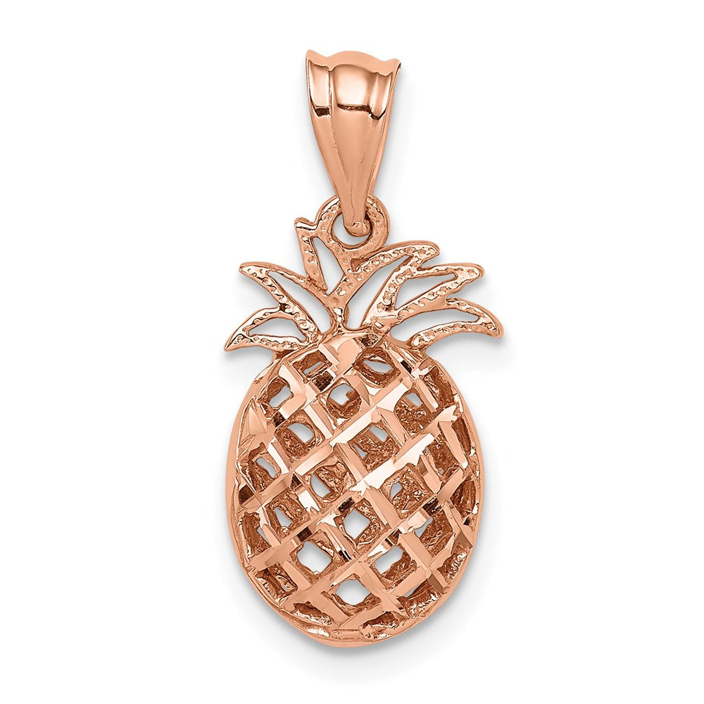 14K Roségold Rose Poliert & Diamantgeschliffener 3D-Ananas-Anhänger
