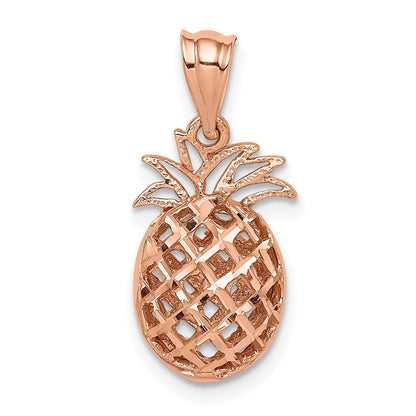14K Roségold Rose Poliert & Diamantgeschliffener 3D-Ananas-Anhänger