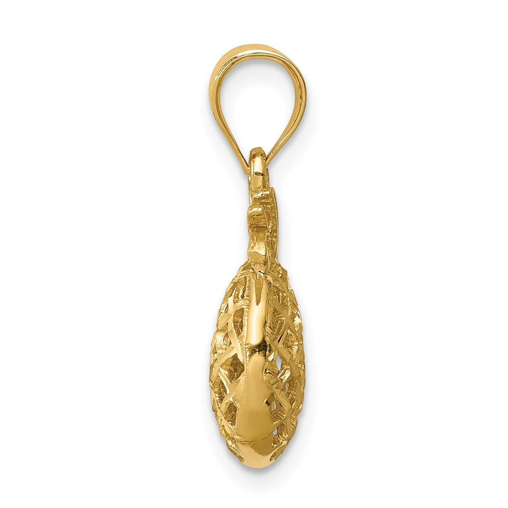 14K Gelbgold Poliert & Diamantgeschliffen 3D-Ananas-Anhänger