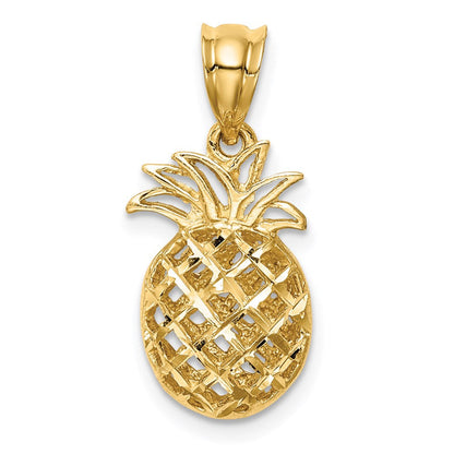 14K Gelbgold Poliert & Diamantgeschliffen 3D-Ananas-Anhänger