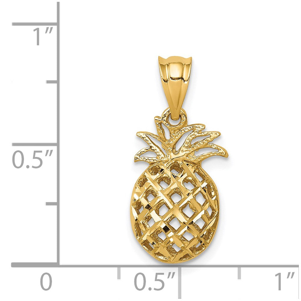 14K Gelbgold Poliert & Diamantgeschliffen 3D-Ananas-Anhänger