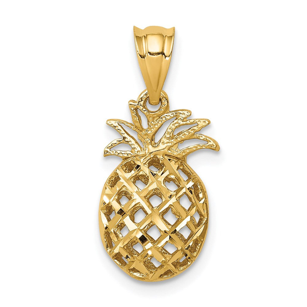 14K Gelbgold Poliert & Diamantgeschliffen 3D-Ananas-Anhänger