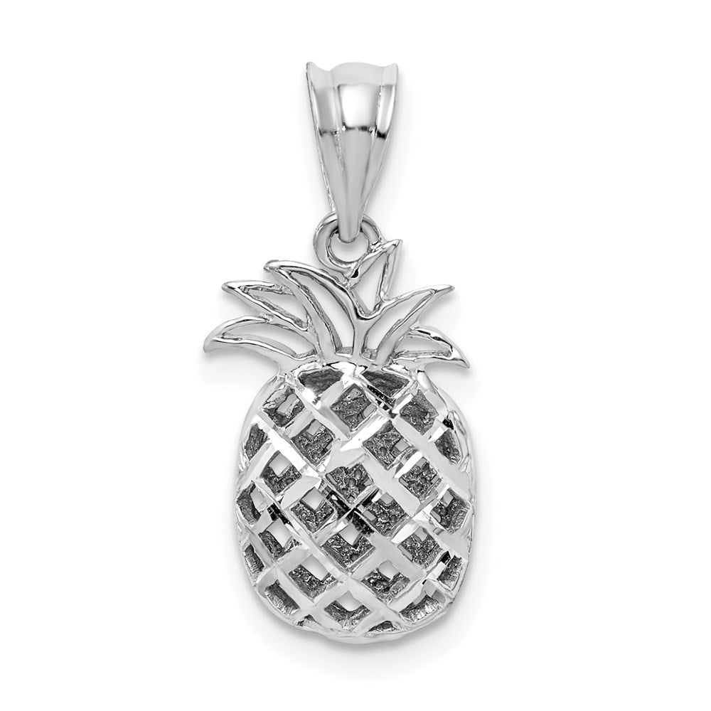 14K Weißgold Weiß Poliert & Diamantgeschliffener 3D-Ananas-Anhänger