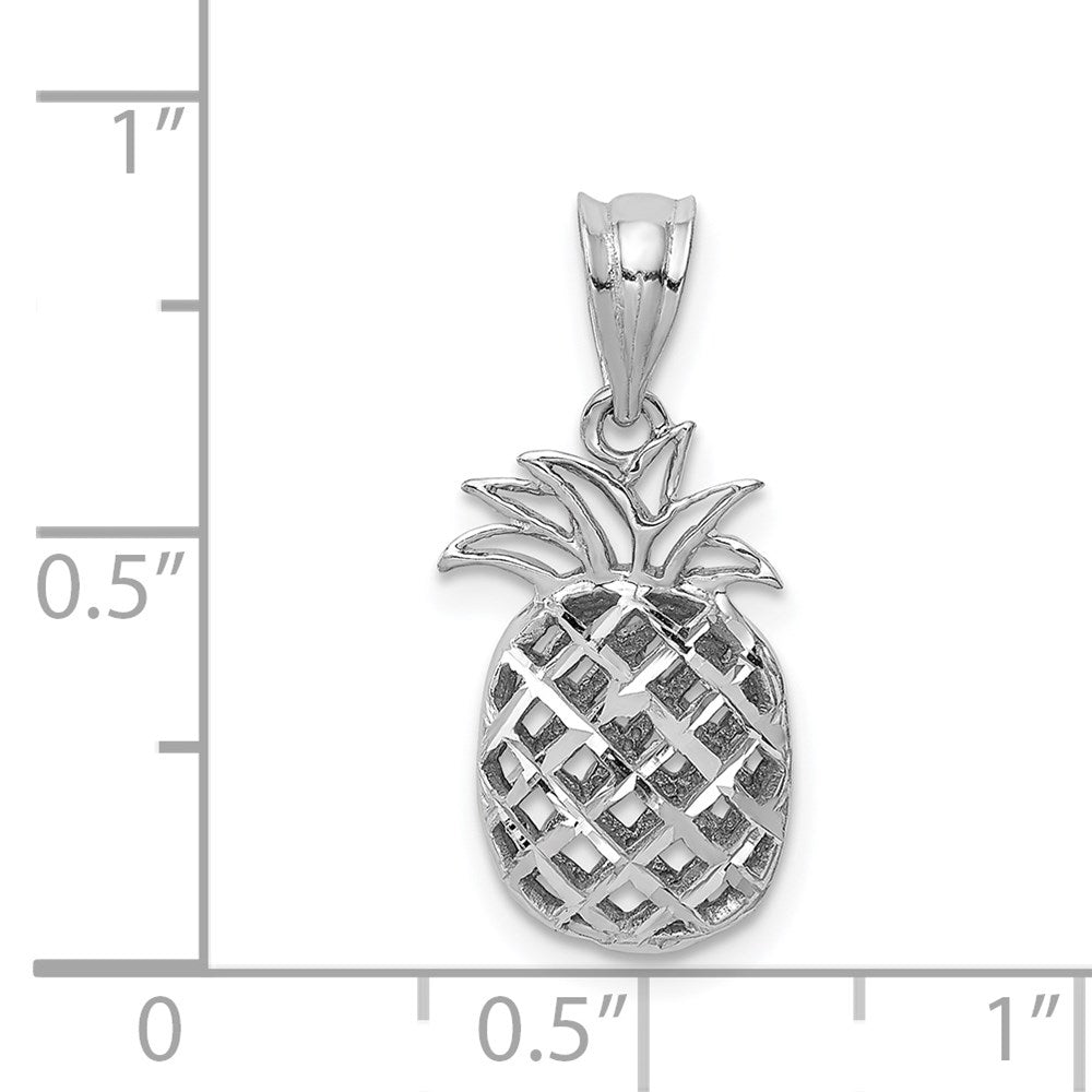 14K Weißgold Weiß Poliert & Diamantgeschliffener 3D-Ananas-Anhänger