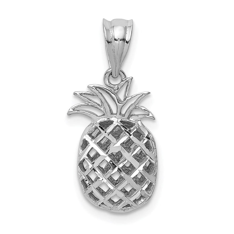 14K Weißgold Weiß Poliert & Diamantgeschliffener 3D-Ananas-Anhänger