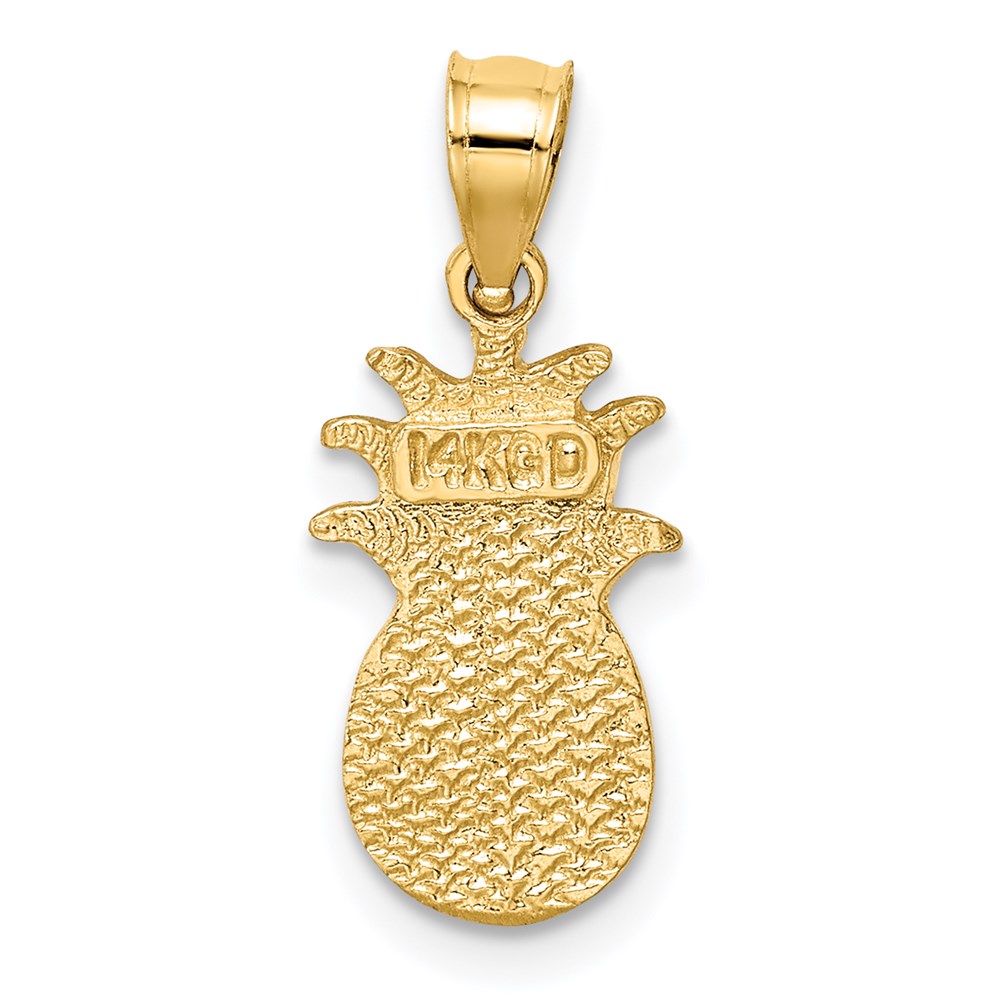 14K Gelbgold Gebürstet & Diamantiert Pineapple Anhänger