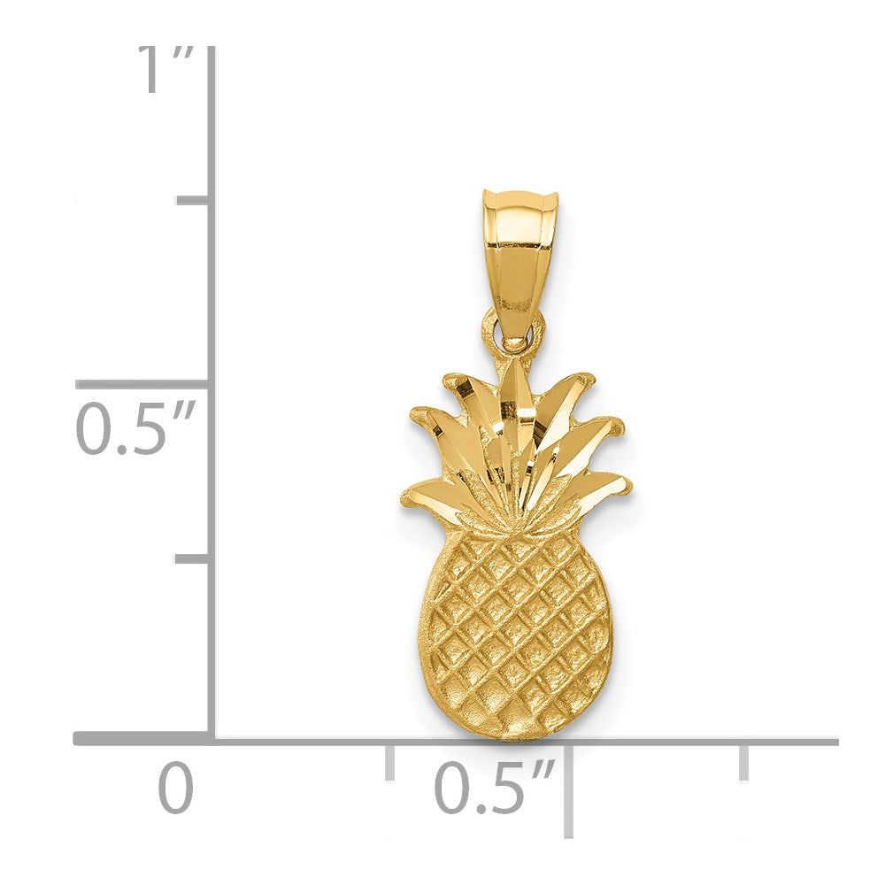 14K Gelbgold Gebürstet & Diamantiert Pineapple Anhänger