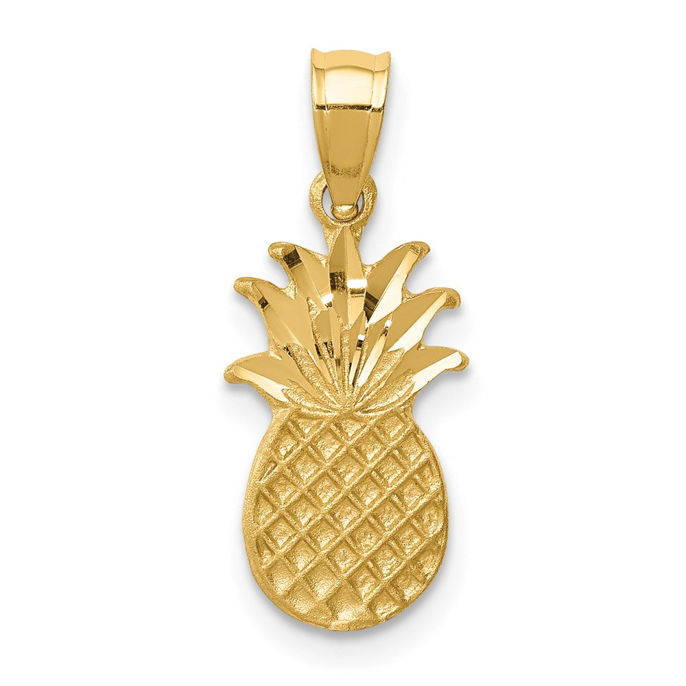 14K Gelbgold Gebürstet & Diamantiert Pineapple Anhänger