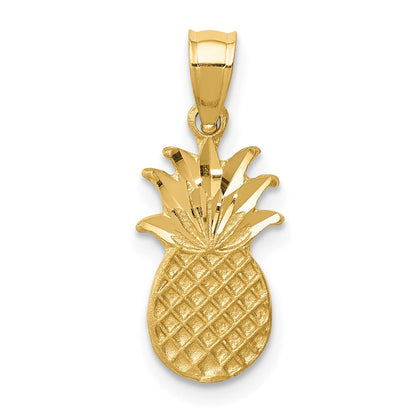 14K Gelbgold Gebürstet & Diamantiert Pineapple Anhänger