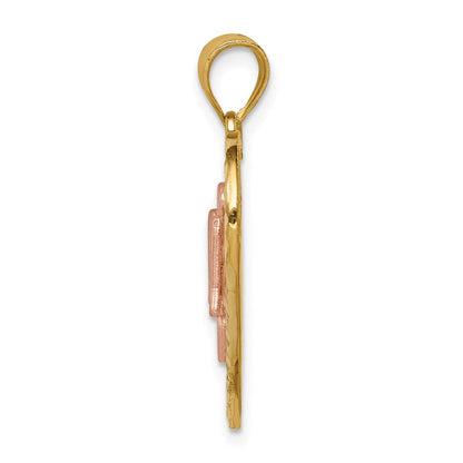 14K Bicolor Gold Weißrhodinierter D/C gebürsteter & polierter Engel-Herz-Anhänger