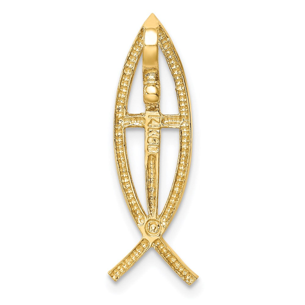 14K Gelbgold Poliert Ichthus Kreuz Fisch Anhänger