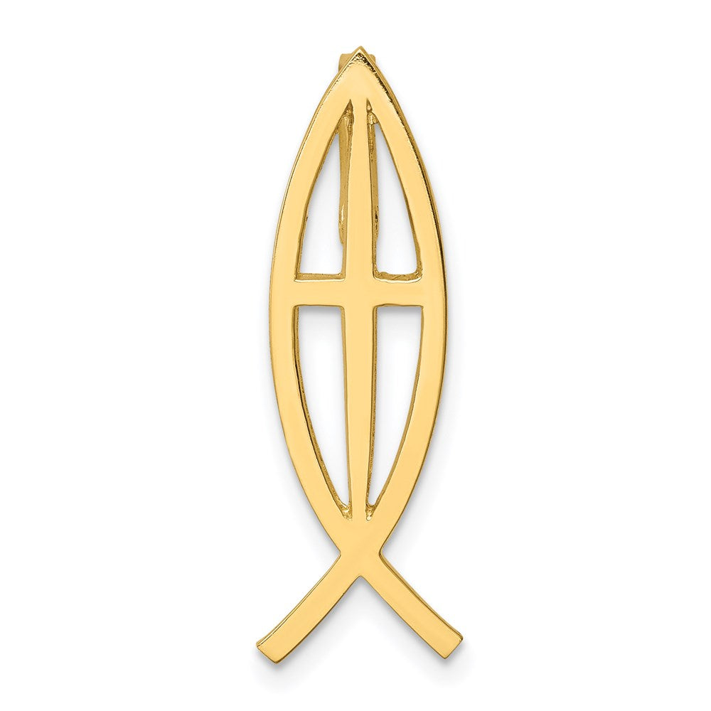 14K Gelbgold Poliert Ichthus Kreuz Fisch Anhänger