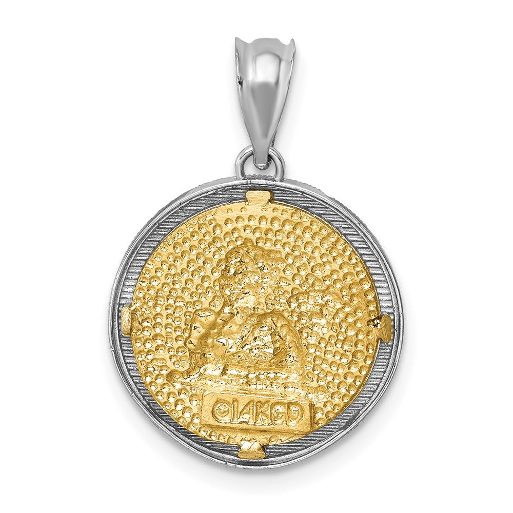 14K Bicolor-Gold polierter und diamantgeschliffener Engel-Anhänger mit Fassung