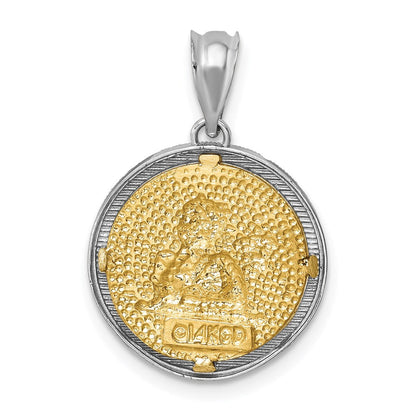 14K Bicolor-Gold polierter und diamantgeschliffener Engel-Anhänger mit Fassung