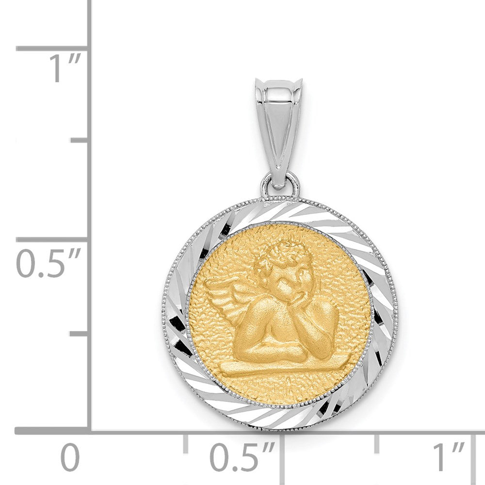 14K Bicolor-Gold polierter und diamantgeschliffener Engel-Anhänger mit Fassung