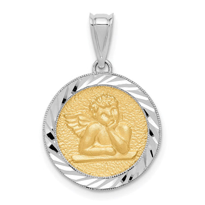 14K Bicolor-Gold polierter und diamantgeschliffener Engel-Anhänger mit Fassung