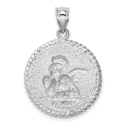 14K Weißgold Weiß Gebürsteter Engel-Anhänger
