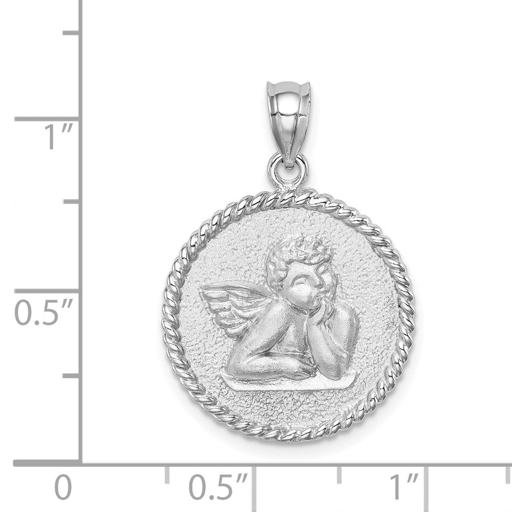 14K Weißgold Weiß Gebürsteter Engel-Anhänger