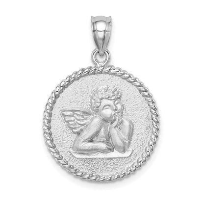 14K Weißgold Weiß Gebürsteter Engel-Anhänger