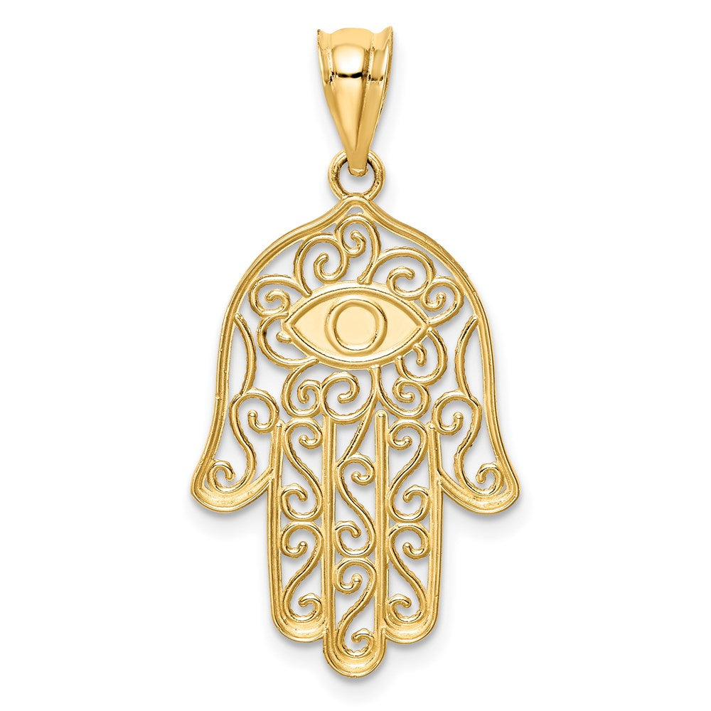 14K Gelbgold Hamsa-Anhänger, poliert und emailliert