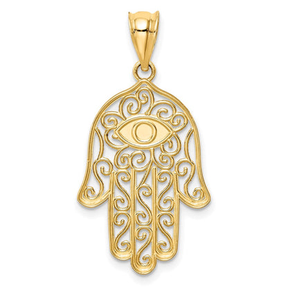 14K Gelbgold Hamsa-Anhänger, poliert und emailliert