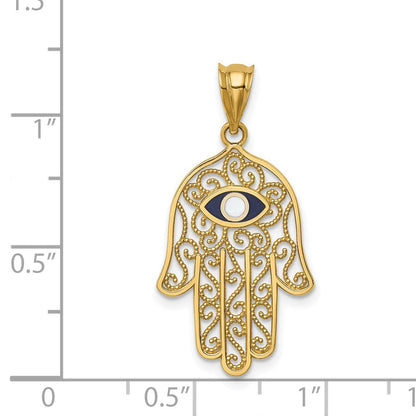 14K Gelbgold Hamsa-Anhänger, poliert und emailliert