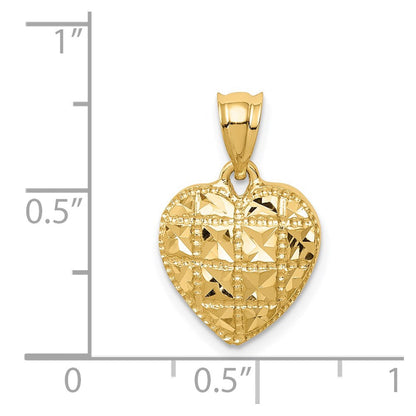 14K Gelbgold Herz-Anhänger, poliert und diamantiert