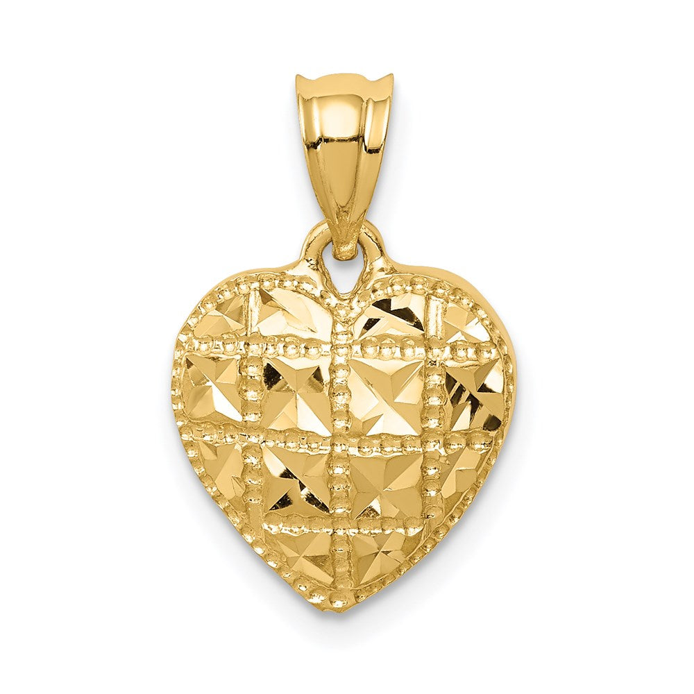 14K Gelbgold Herz-Anhänger, poliert und diamantiert