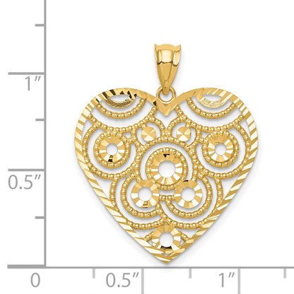 14K Gelbgold Herz-Anhänger, poliert und diamantiert