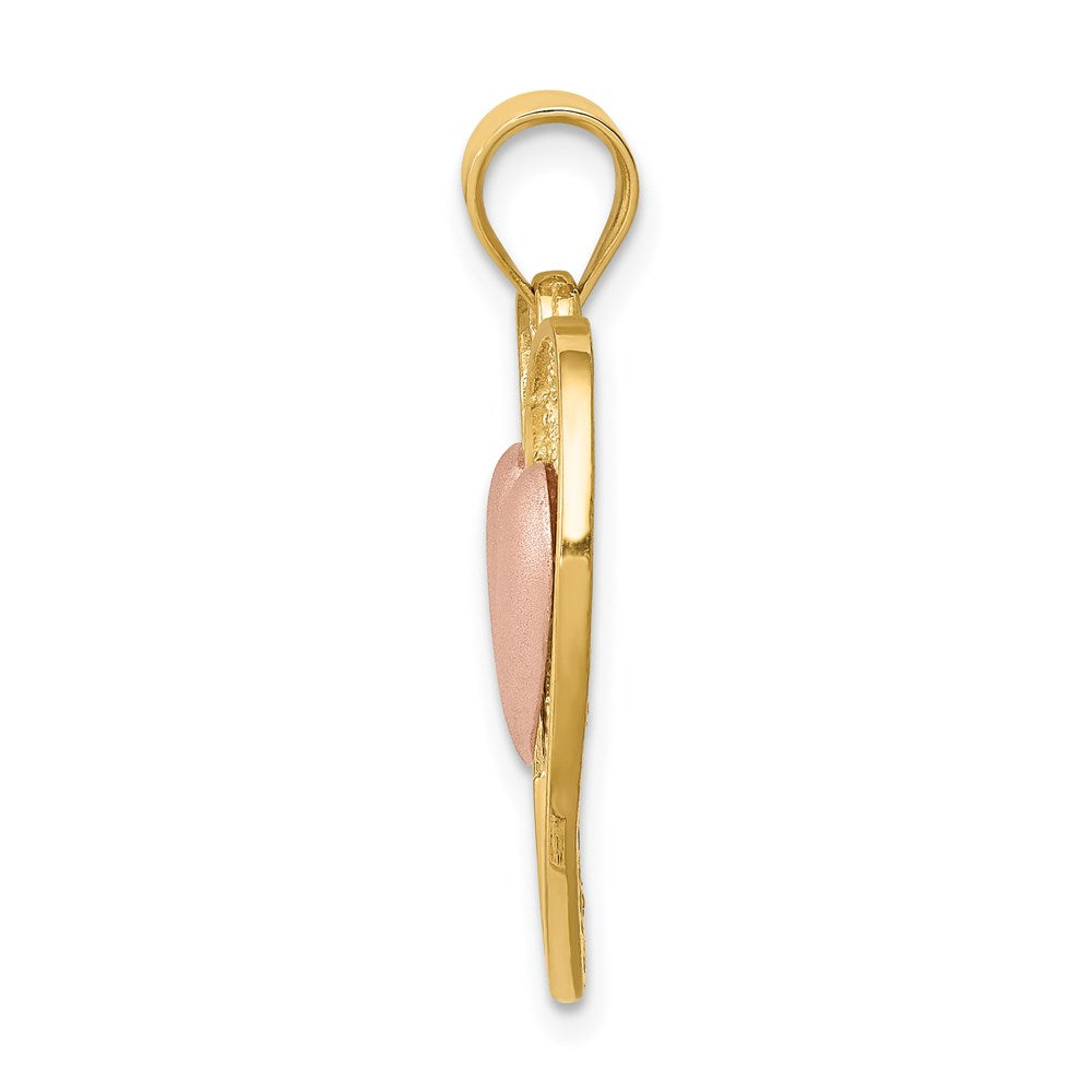 14K Bicolor Gold Herz-Anhänger, gebürstet und poliert