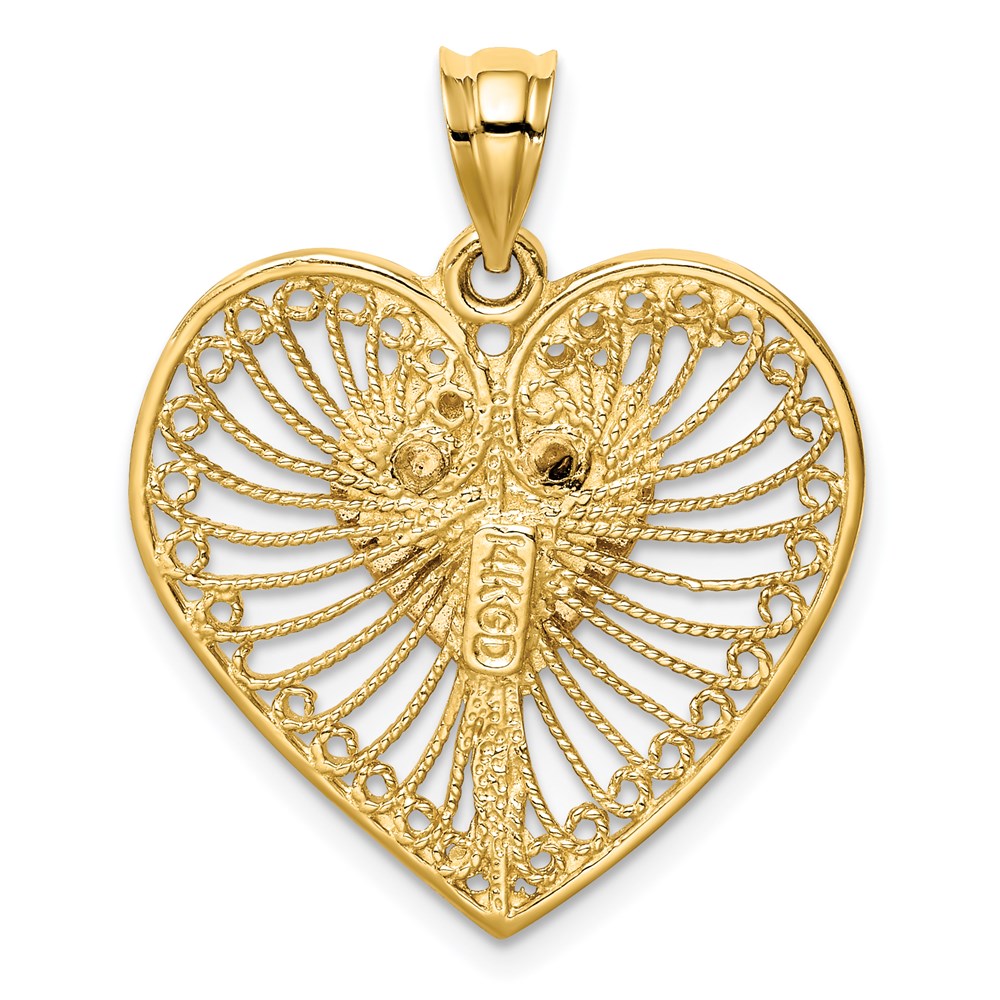 14K Bicolor Gold Herz-Anhänger, gebürstet und poliert