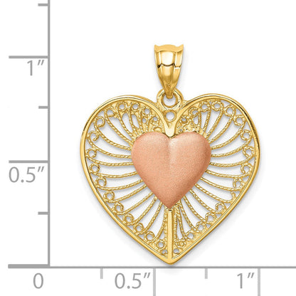 14K Bicolor Gold Herz-Anhänger, gebürstet und poliert