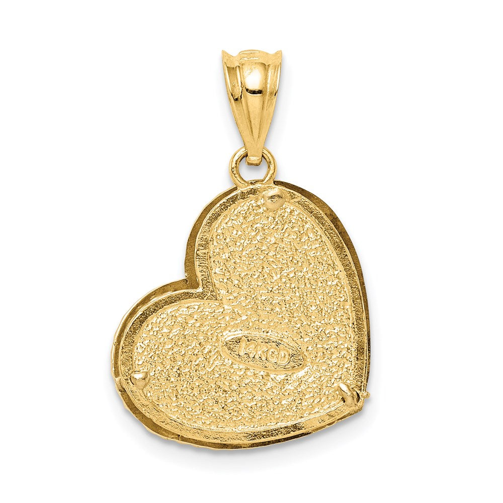 14K Bicolor Poliert und Diamantiert Hohl Herz Anhänger