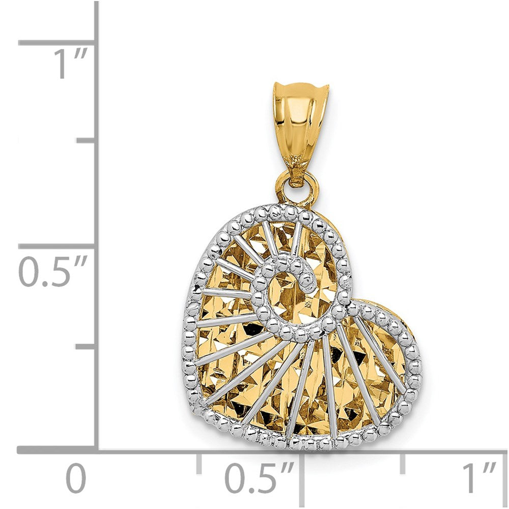 14K Bicolor Poliert und Diamantiert Hohl Herz Anhänger