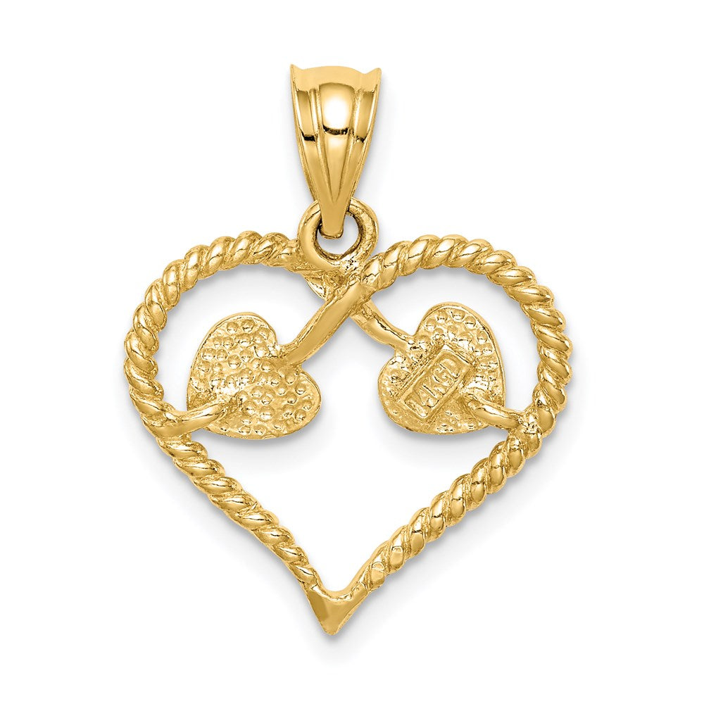 14K Gelbgold polierter und gedrehter Herz-Anhänger