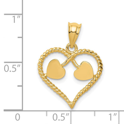 14K Gelbgold polierter und gedrehter Herz-Anhänger